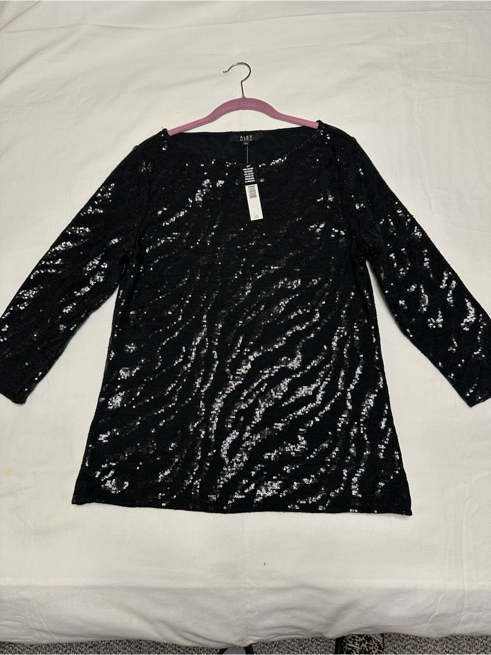 Alex Marie Black Sequin 3/4 Sleeve Sweater - Large